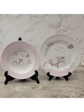 Vintage Sambonet Kids Pink Bike Porcelain bowl & plate 2 piece set